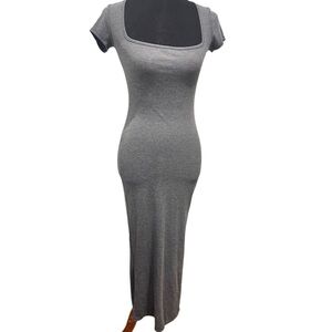 Elegant Gray Women's Dress See You Monday Square Neck Bodycon Fitted Slit
